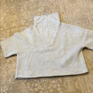 Cropped Light Gray Zip Mock Neck Sweater